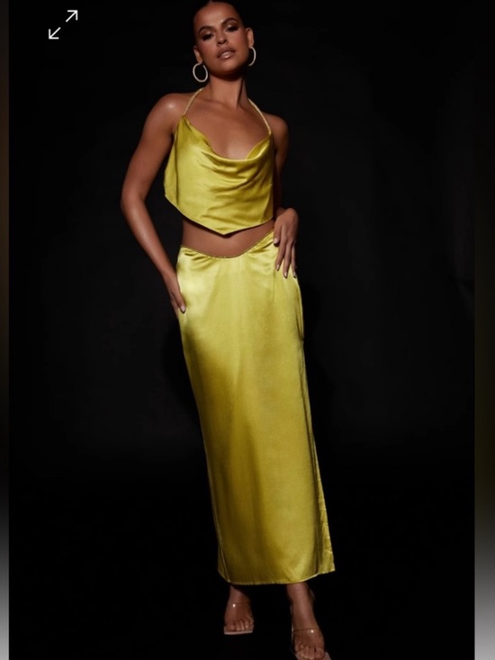 Meshki Dresses & Skirts - Meshki Lime Green Satin Cowl Crop Top & Slip Skirt Set